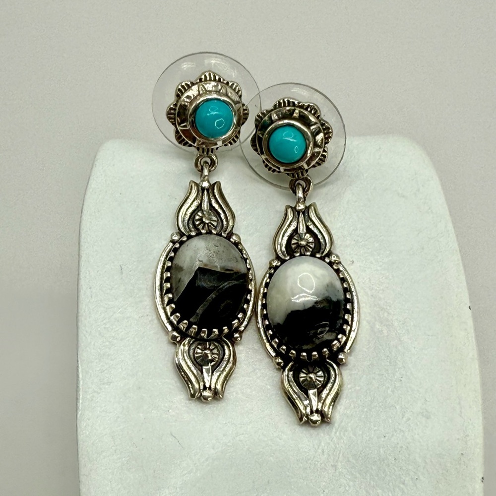 Artisan Crafted White Buffalo, Sleeping Beauty Turquoise Earring Sterling Silver